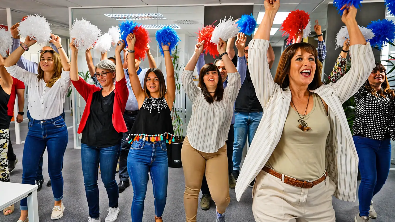 Company team enjoying a group scene during a lip dub