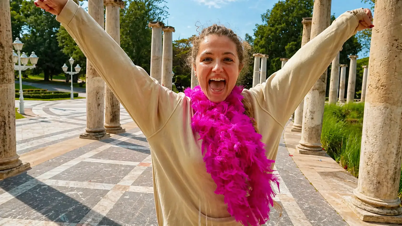Bride-to-be having fun while filming her hen party music video
